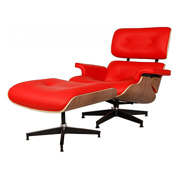 Mid Century Modern Leather Lounge Chair with Ottoman - Classic