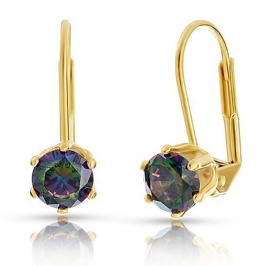Buy 18K Yellow Gold Genuine Mystic Topaz Lever-back Earrings by FASHIONISTAAA on Gemafina