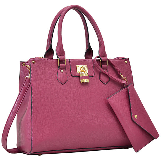 Buy Dasein Women&#39;s Designer Leather Satchel Top Handle Shoulder Bag Padlock Tote Handbag w ...