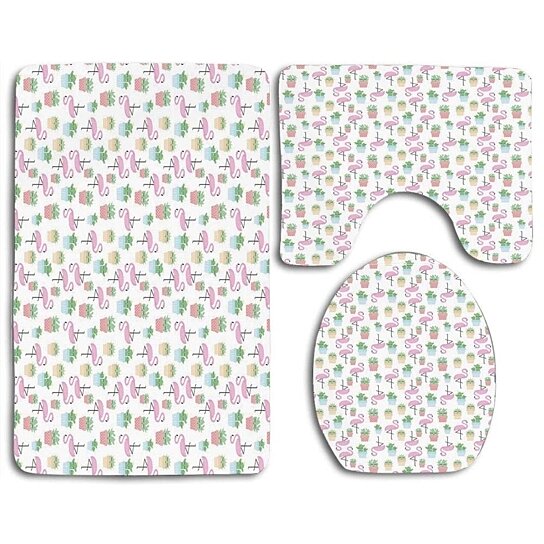 Buy Cactus Flamingos Sleeping Plants In Pots Cute Children Cartoon Tropical Bird 3 Piece Bathroom Rugs Set Bath Rug Contour Mat Toilet Lid Cover By Felix Honey On Dot Bo