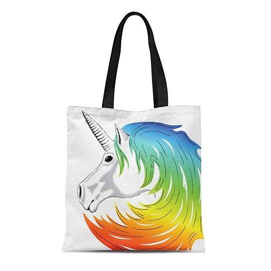 Cute Unicorn Rainbow Canvas Tote Bag Handbag Purse for Women 
