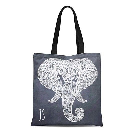 Buy Canvas Tote Bag Henna Elephant Chalkboard White Mehndi Tribal Tattoos Reusable Handbag Shoulder Grocery Shopping Bags By Felix Honey On Dot Bo