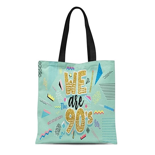 Buy Canvas Tote Bag Graphic We Are 90 Memphis and Geometric Golden Durable Reusable Shopping ...