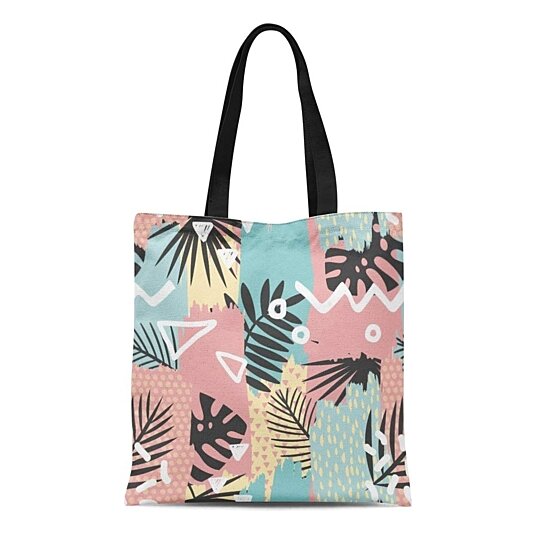 Buy Canvas Tote Bag Pattern Abstract Painting Ink in Memphis Paint Brushes Tropical Durable ...