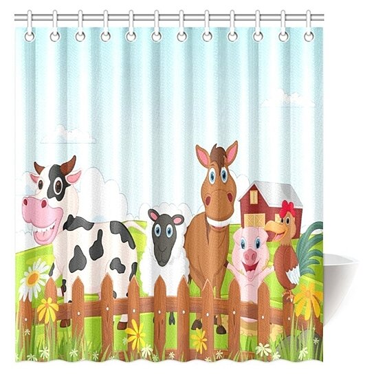 Buy Cartoon Decor Shower Curtain Happy Farm Animal Cartoon ...