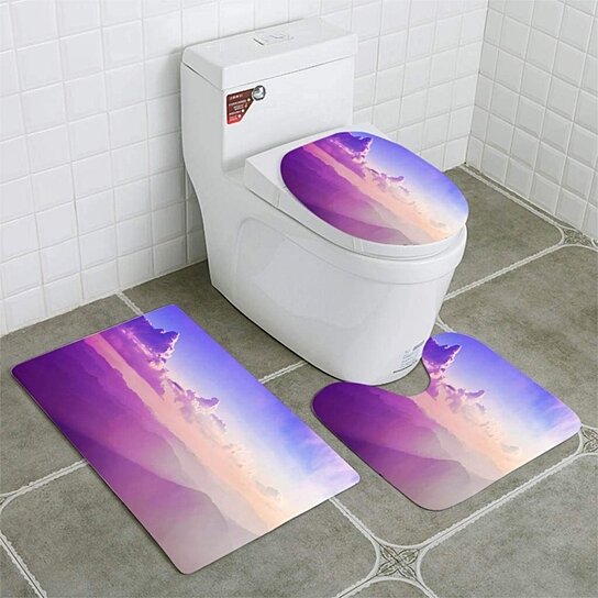 3PC Non-Slip Bathroom Set Bath Rug Contour Floor Mat Toilet Lid Cover Colors 