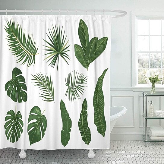 Buy Green Leaf Tropical Palm Leaves Jungle Botanical Plant Pattern Shower Curtain 66x72 Inch By