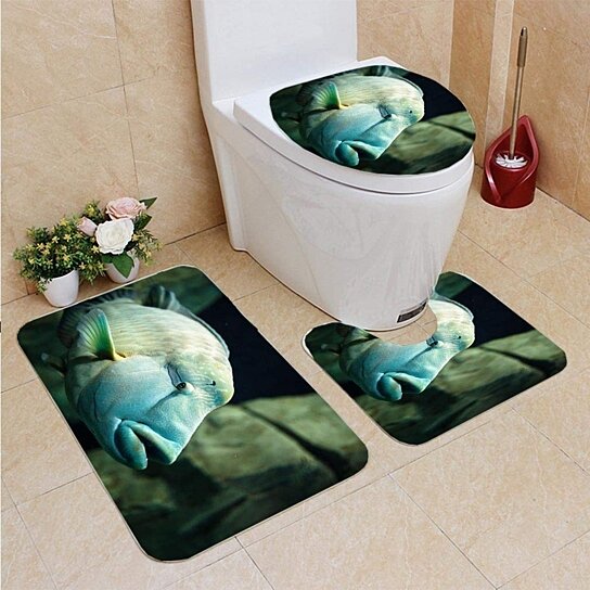 3pcs Ocean Styles Bathroom Rug Set Bath Mat Contour Toilet Lid Cover 3PCS Set S 