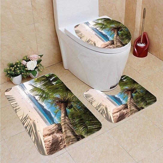 palm tree bath mat set