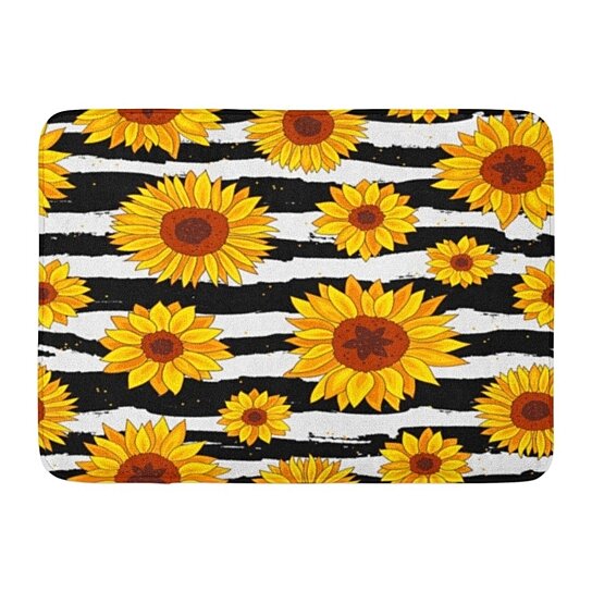 Buy Yellow Pattern of Sunflowers on Striped Black and White Summer ...