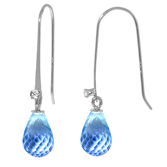 Galaxy Gold GG 14k White Gold Diamond Fish Hook Earrings with Natural Blue Topaz 
