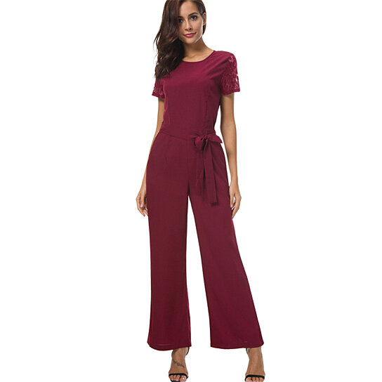 Buy Lace Sleeve Wide Leg Pants Long Romper by GiftStores on OpenSky