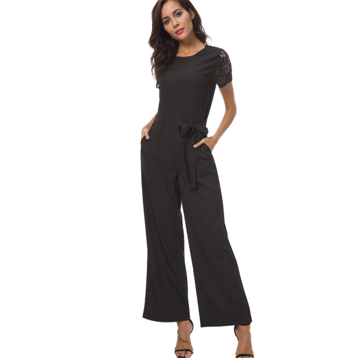 Buy Lace Sleeve Wide Leg Pants Long Romper by GiftStores on OpenSky