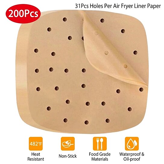 200 Pack 9 Inch Air Fryer Liners Square Baking Perforated Parchment Paper  Sheets