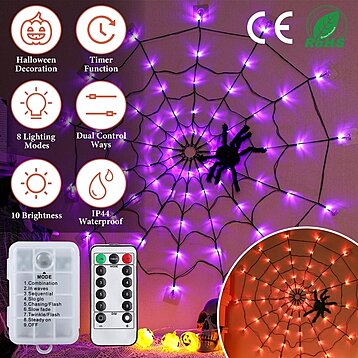 Spider Web Light with Hairy Spider 70LED Battery Powered Remote Contro