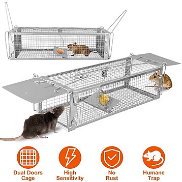 Buy Dual Door Rat Trap Cage Humane Live Rodent Dense Mesh Trap Cage Zinc  Electroplating Mice Mouse Control Bait Catch with 2 Detachable U Shaped by  Global Phoenix on Dot & Bo