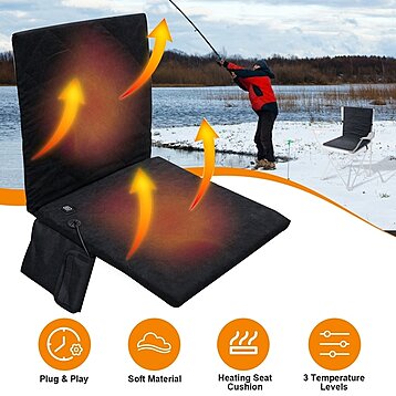 Global Phoenix Portable Heated Seat Cushion with 3 Temperature Levels Foldable USB Plug Powered Heating Pad for Outdoor Winter Car Camping Fishing - Grey