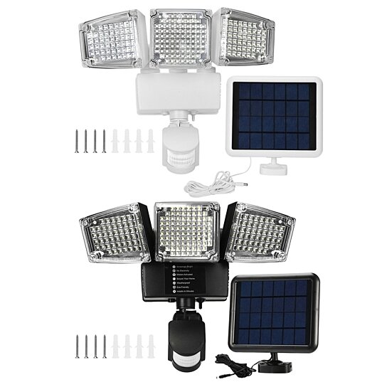 3-Head Solar Outdoor Security Light 1600LM 188 LED Motion Sensor Flood Lights 