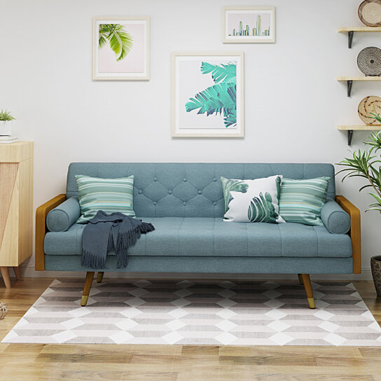 Buy Aidan Mid Century Modern Tufted Fabric Sofa by GDFStudio on Dot & Bo