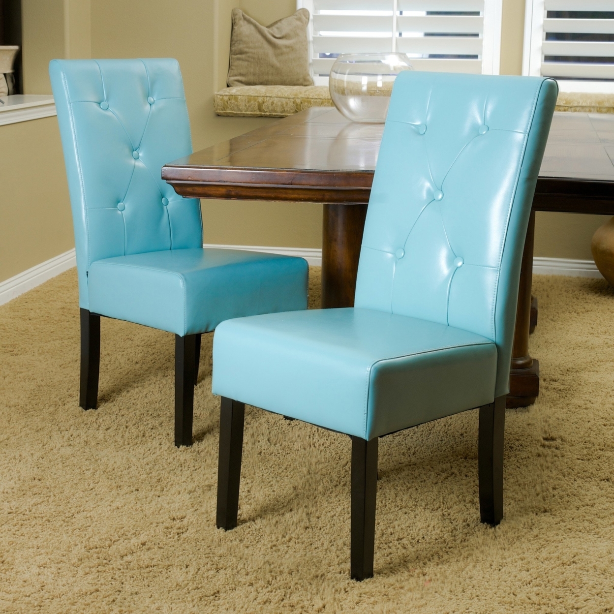 Buy Alexander Teal Bonded Leather Dining Chair Set Of 2 By GDFStudio   Behemoth 