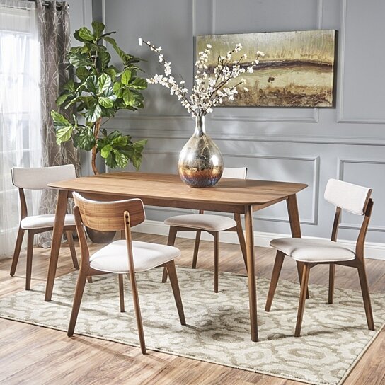 Buy Aman Mid Century Finished 5 Piece Wood Dining Set with Fabric ...