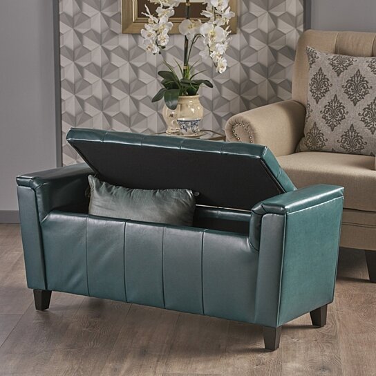 Buy Arthur Armed Teal Pu Storage Ottoman Bench By Gdfstudio On Dot Bo