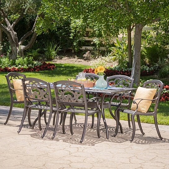 Buy Augusta Outdoor 7 Pc Patina Copper Cast Aluminum Dining Set By Gdfstudio On Dot Bo