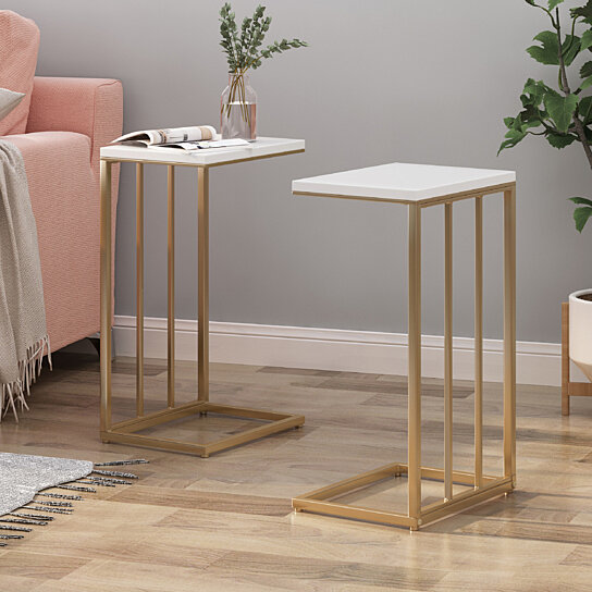 Buy Baywinds Modern Glam C Side Table Set Of 2 White And Champagne Gold By Gdfstudio On Dot Bo