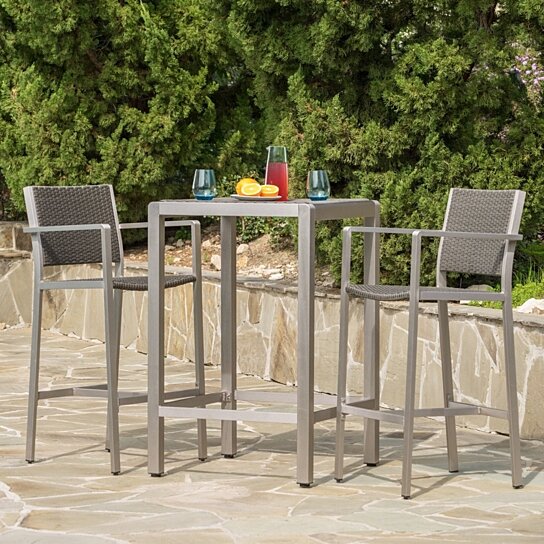 grey wicker bar set