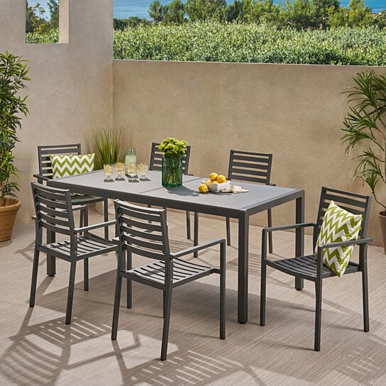 Buy Cassie Outdoor Modern 6 Seater Aluminum Dining Set with Tempered ...