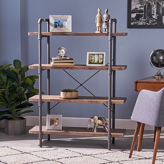 Buy Charlotte Industrial 4 Shelf Faux Wood Bookcase By Gdfstudio