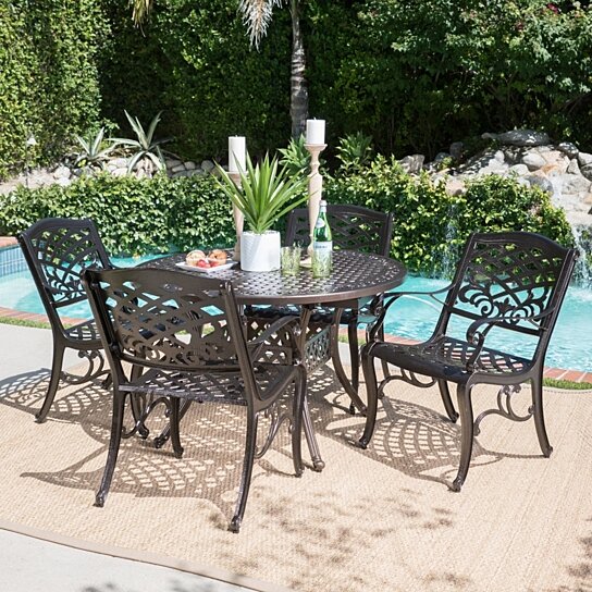 Buy Clarisse Outdoor 5 Piece Hammered Bronze Finished Aluminum Dining Set With Expandable Table By Gdfstudio On Dot Bo