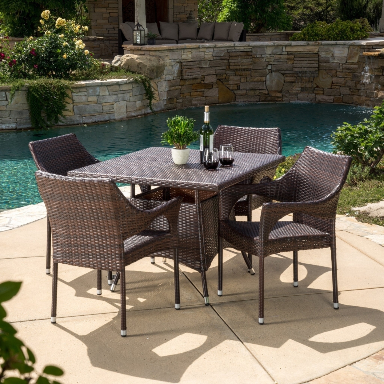 Buy Clayton Outdoor 5pc Multibrown Wicker Square Dining Set by