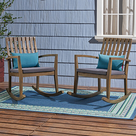 Buy Colmena Outdoor Acacia Wood Rocking Chair With Cushions Set Of 2 By Gdfstudio On Dot Bo