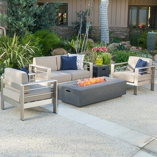 Buy Crested Bay 5pc Outdoor Fire Table Sofa Set By Gdfstudio On Dot Bo