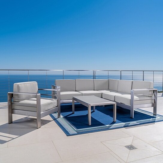 Buy Crested Bay Outdoor Aluminum 5 Piece Sofa Set With Sunbrella Cushions By Gdfstudio On Dot Bo