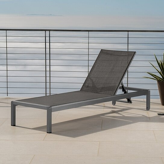 Buy Crested Bay Outdoor Grey Aluminum Chaise Lounge With Dark Grey Mesh Seat By Gdfstudio On Dot Bo