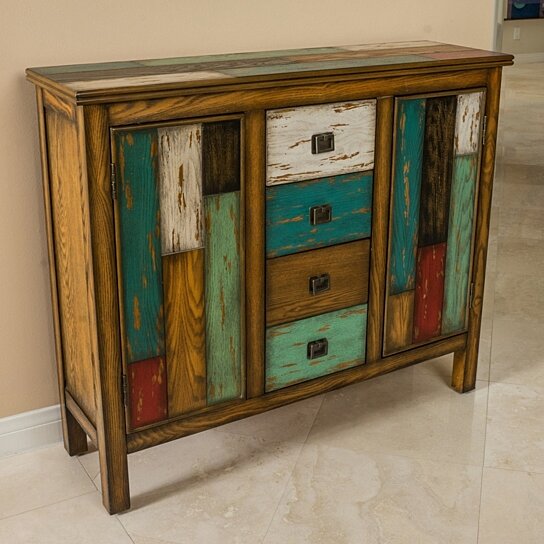 Buy Delaney Antique Multicolor Distressed Wood Storage Cabinet By