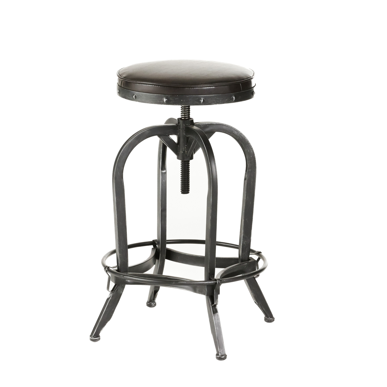 Buy Dempsey Padded Brown Leather Iron Adjustable Swivel Bar Stool by ...