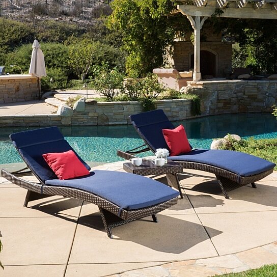 Buy Lakeport Outdoor 3 Piece Wicker Adjustable Chaise Lounge Set With Cushions By Gdfstudio On Dot Bo