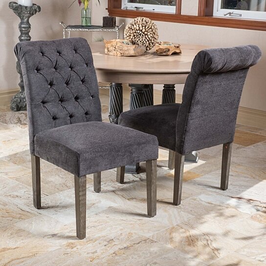 Buy Elmerson Dark Grey Linen Dining Chair Set Of 2 By Gdfstudio On Dot Bo