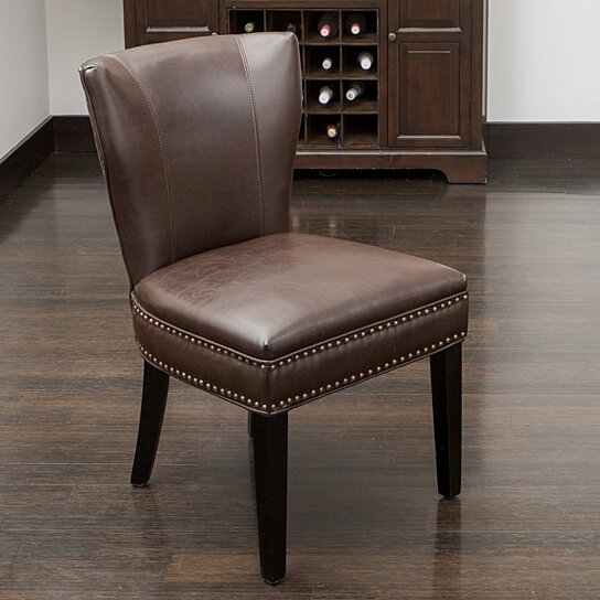 brown leather dining chairs with nailheads