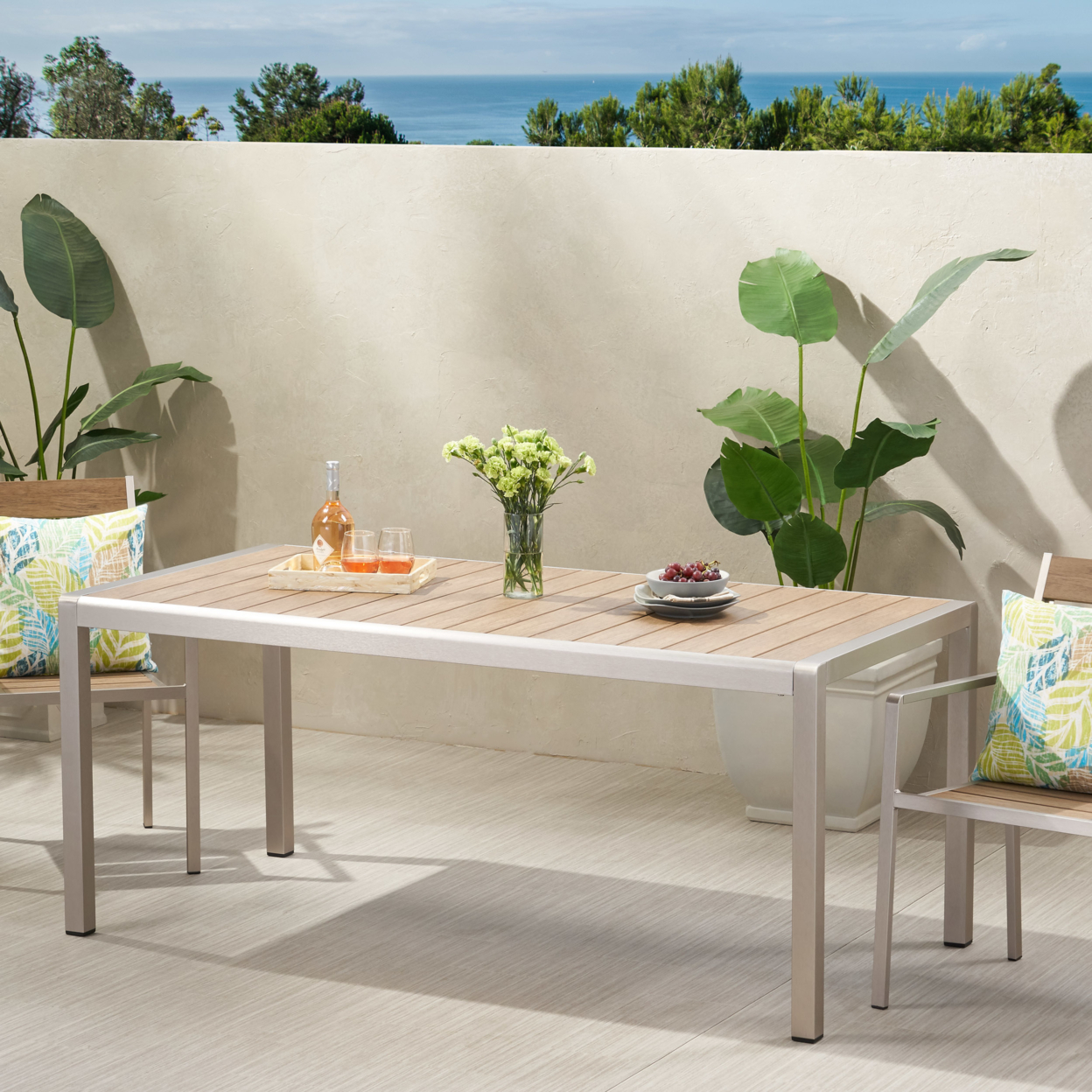 Buy Hannah Outdoor Modern Aluminum Dining Table with Faux Wood Table