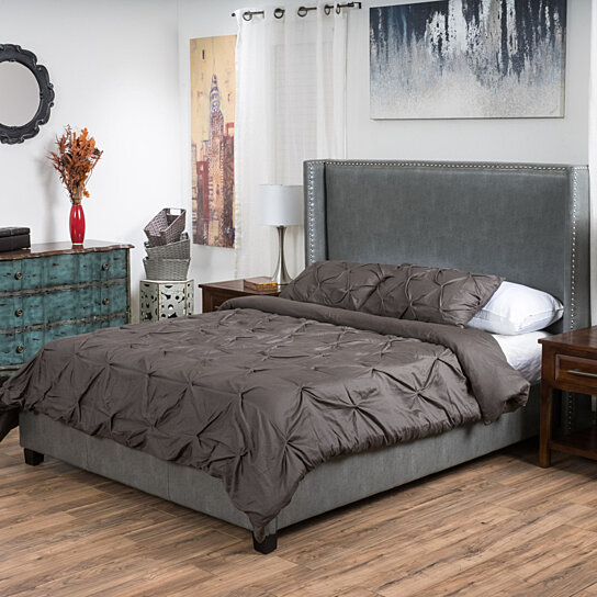 Buy Henry Dark Grey Upholstered Leather Wingback King Size Bed Set By Gdfstudio On Dot Bo