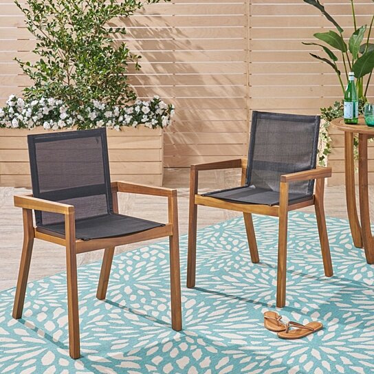 Buy Jimmy Outdoor Acacia Wood and Mesh Dining Chairs (Set of 2) by ...