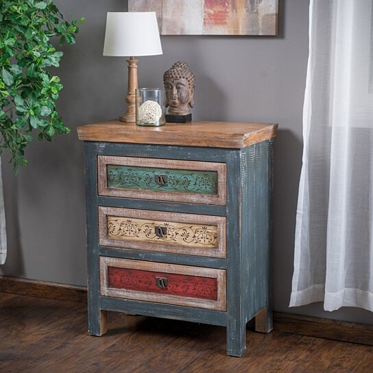 Buy Leo Antique Dark Green Wood 3 Chest Of Drawers Cabinet By Gdfstudio On Dot Bo