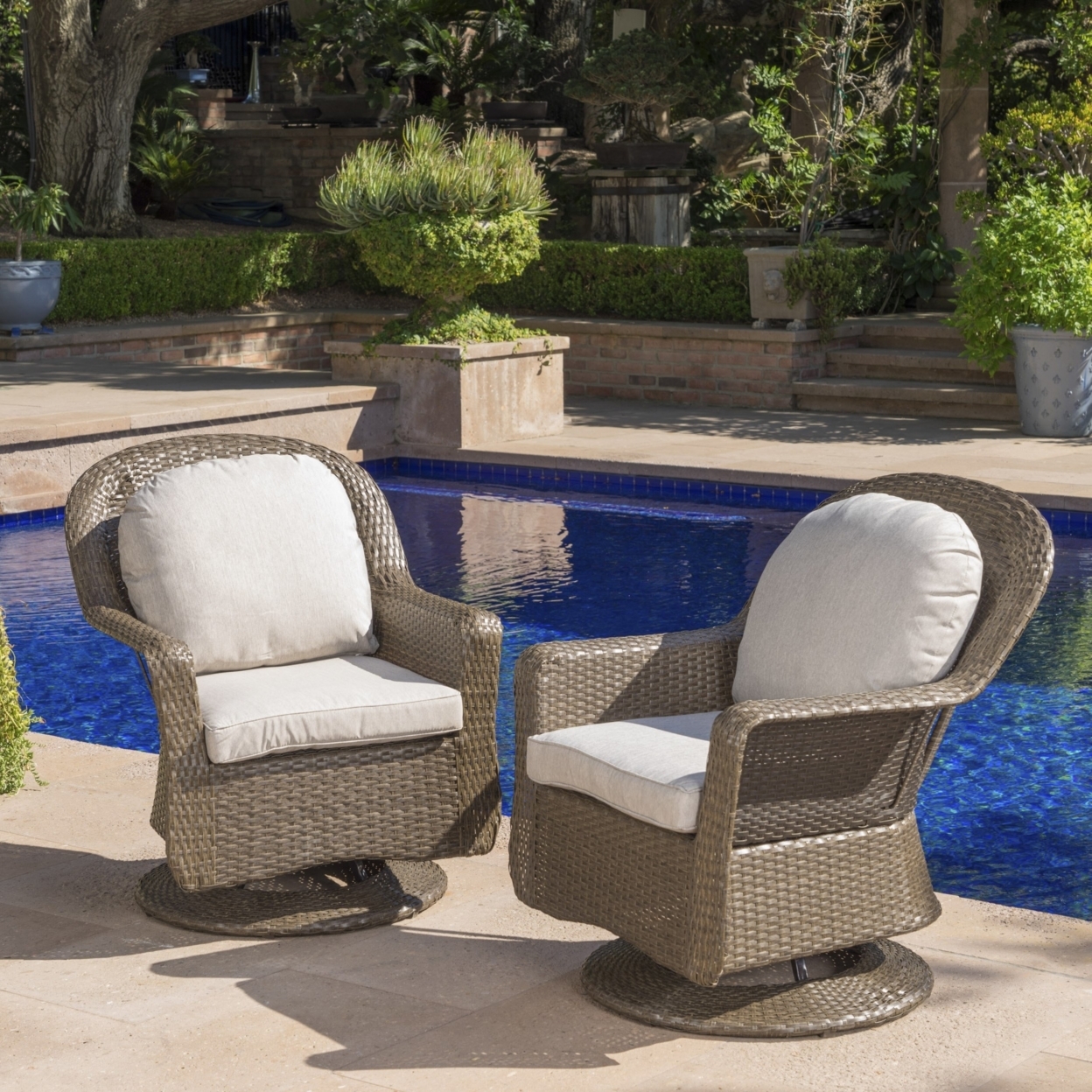 Buy Linsten Outdoor Wicker Swivel Club Chairs with Water Resistant