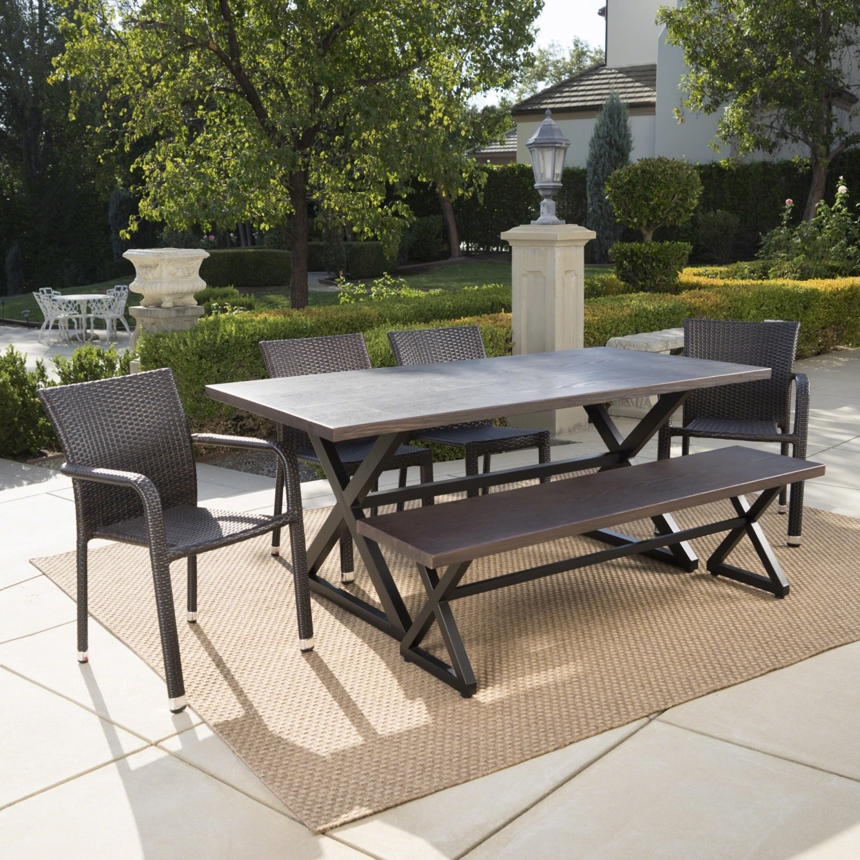 Buy Lomit Outdoor 6 Piece Brown Aluminum Dining Set with Bench and