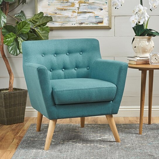 Buy Madeira Buttoned Mid Century Modern Dark Teal Fabric Club Chair By Gdfstudio On Dot Bo