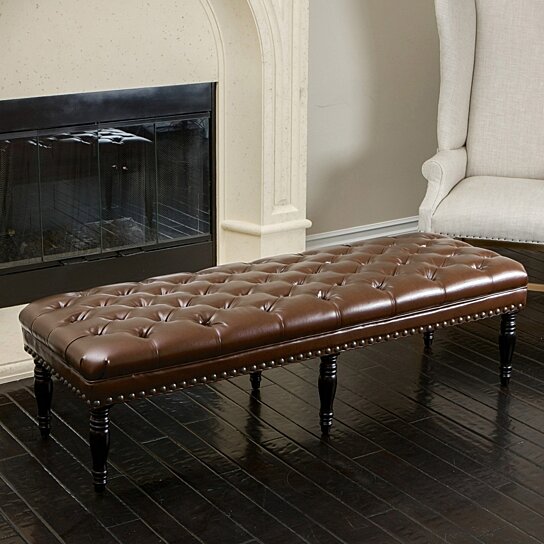 Buy Marcel Tufted Brown Leather Top Ottoman Bench by GDFStudio on Dot & Bo